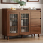 Freestanding Brown Stone-Top Cocoa Wood Sideboard with Doors