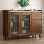 Freestanding Brown Stone-Top Cocoa Wood Sideboard with Doors
