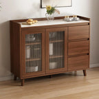 Freestanding Brown Stone-Top Cocoa Wood Sideboard with Doors