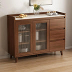 Freestanding Brown Stone-Top Cocoa Wood Sideboard with Doors
