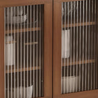 Freestanding Brown Stone-Top Cocoa Wood Sideboard with Doors