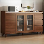 Freestanding Brown Stone-Top Cocoa Wood Sideboard with Doors