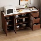 Freestanding Brown Stone-Top Cocoa Wood Sideboard with Doors