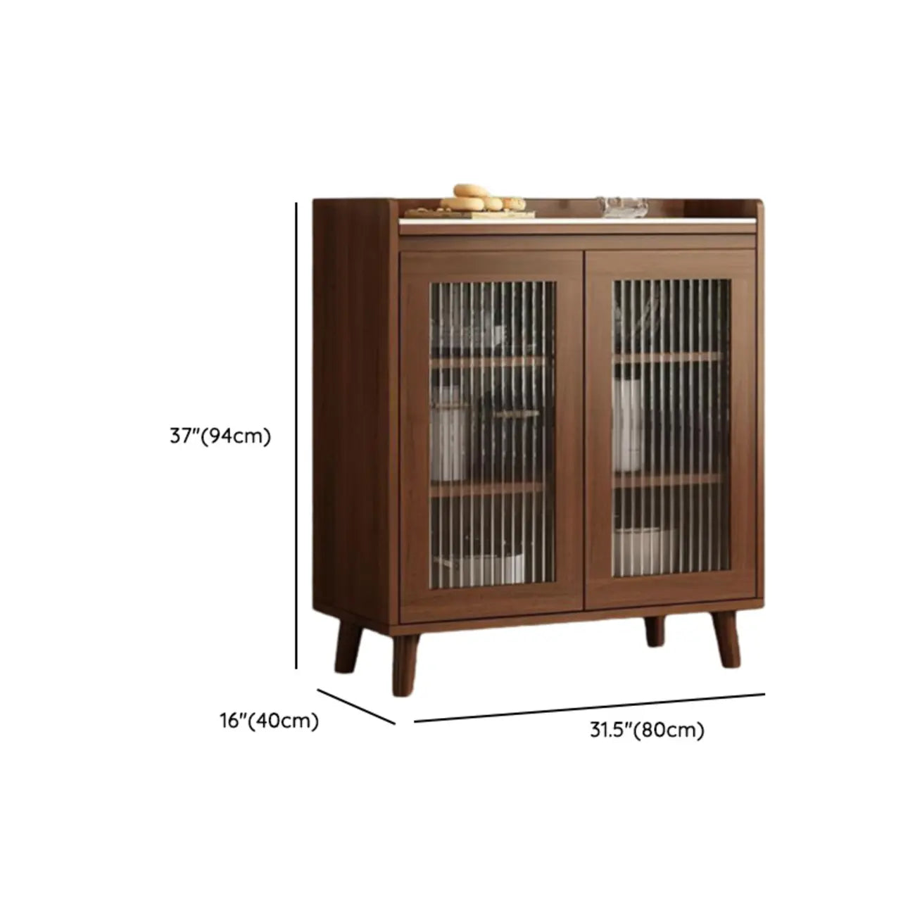 Freestanding Brown Stone-Top Cocoa Wood Sideboard with Doors