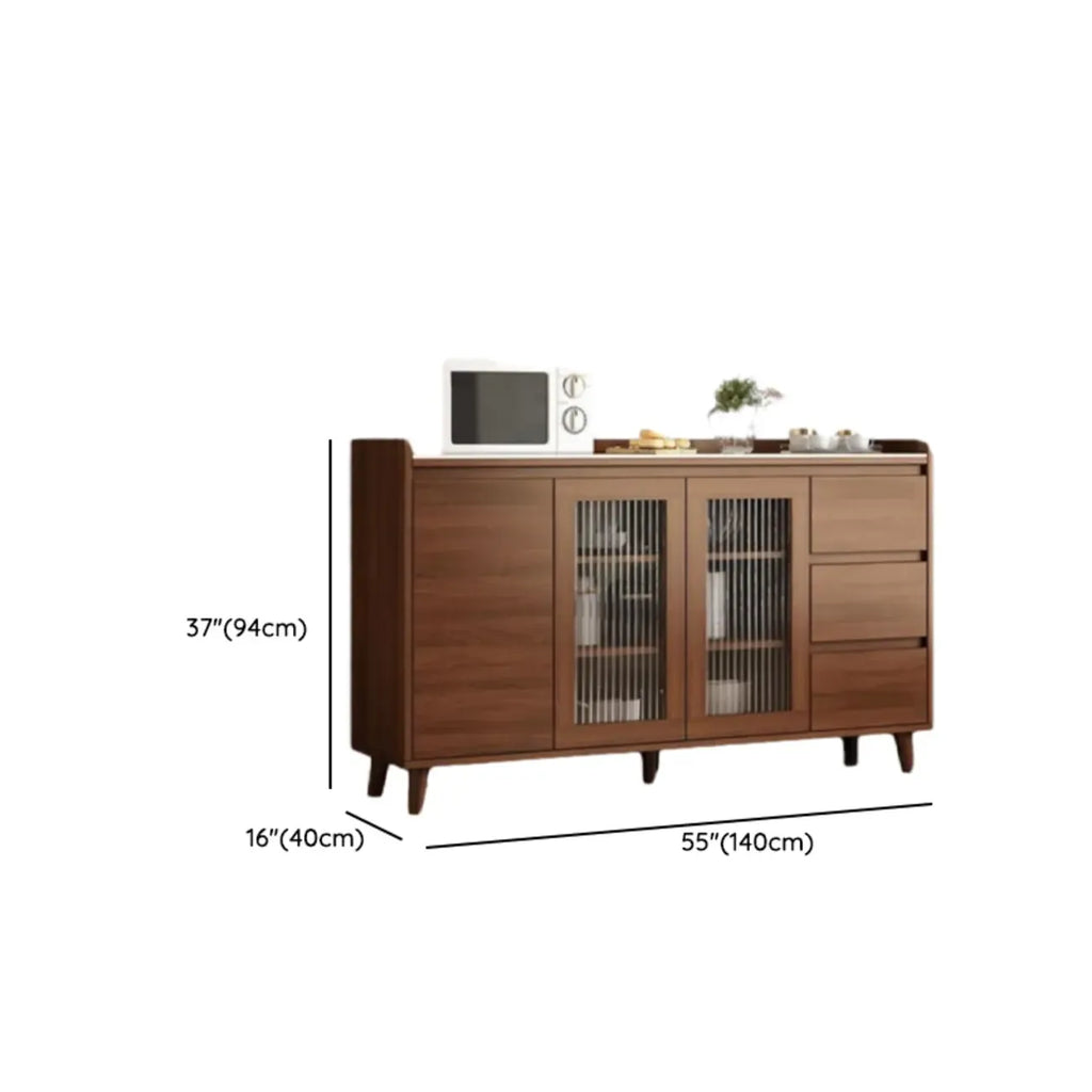 Freestanding Brown Stone-Top Cocoa Wood Sideboard with Doors