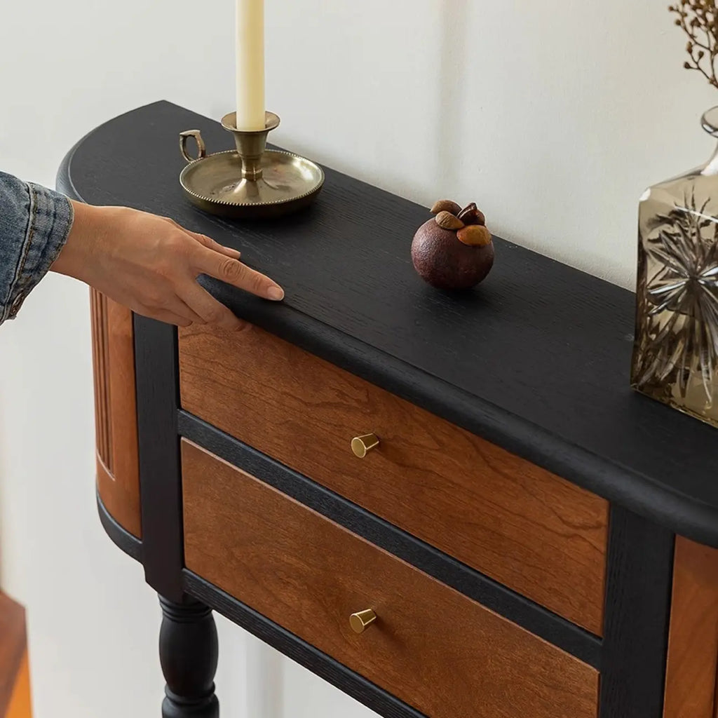 Natural Wood Live Edge Entrance Table with 2 Cabinets and 3 Shelves