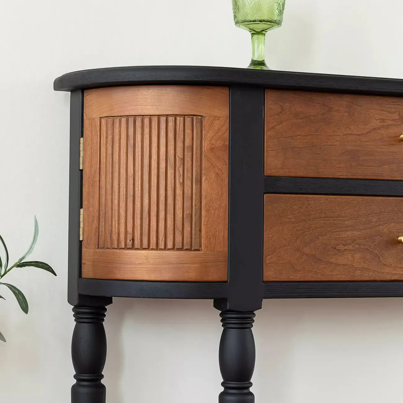 Natural Wood Live Edge Entrance Table with 2 Cabinets and 3 Shelves