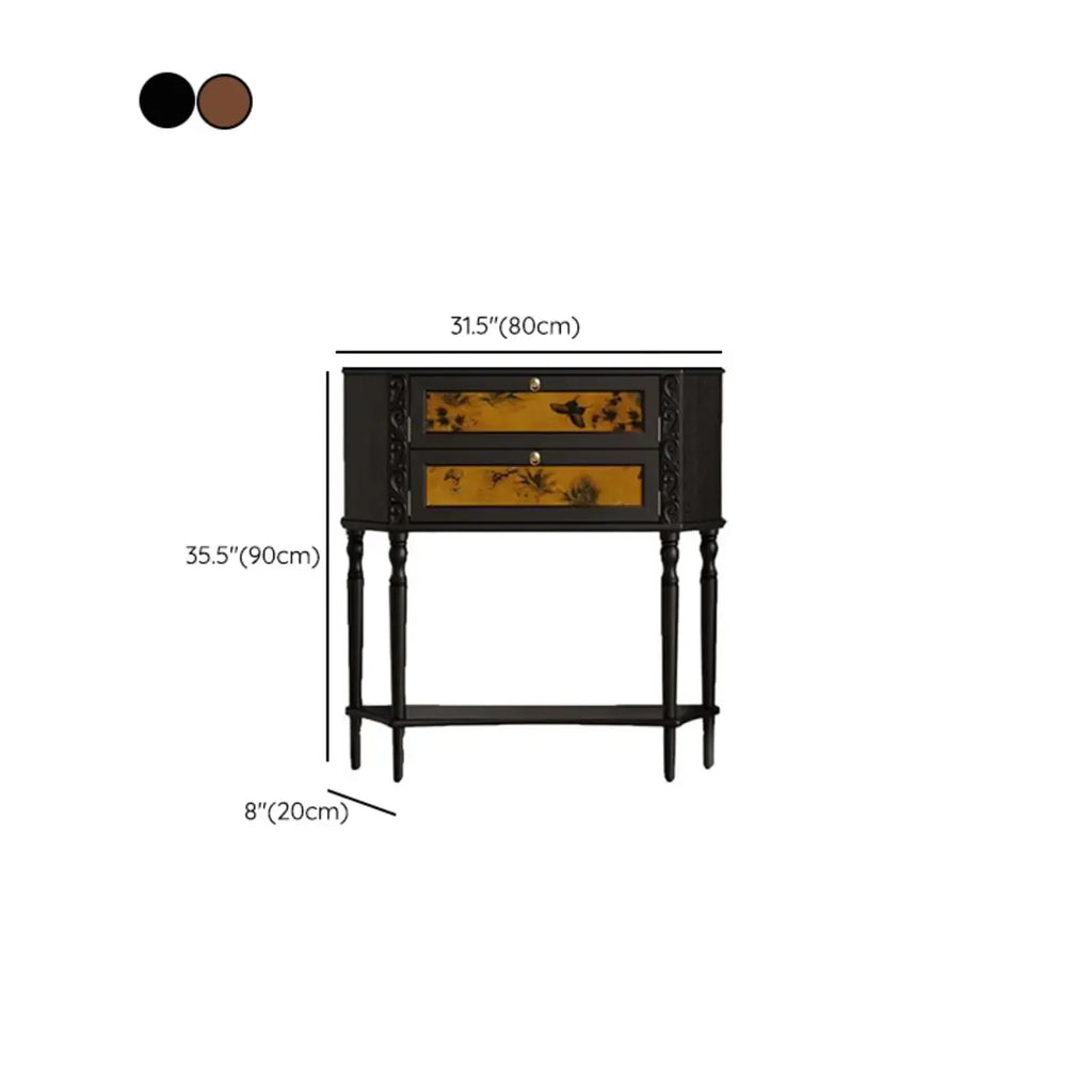 Natural Wood Live Edge Entrance Table with 2 Cabinets and 3 Shelves