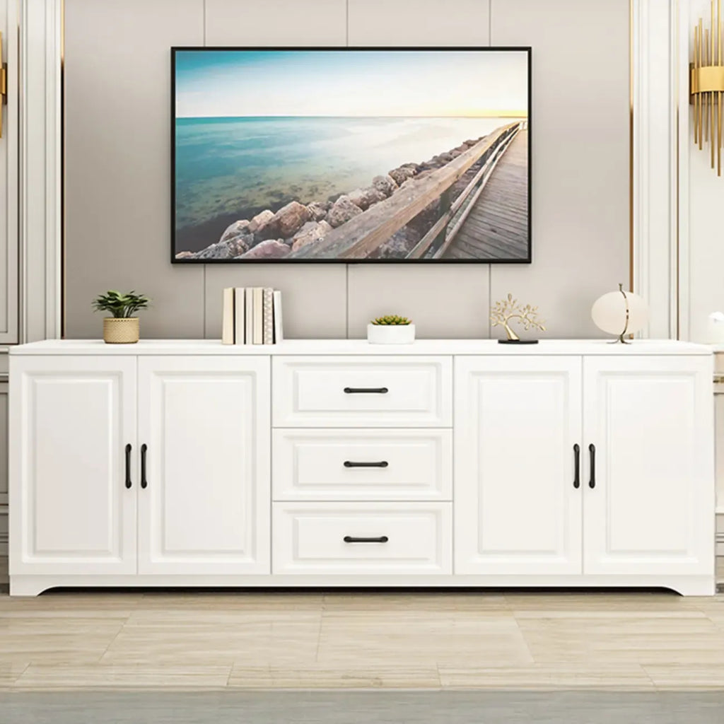 Modern Rectangular White 3-Drawer Wooden TV Stand
