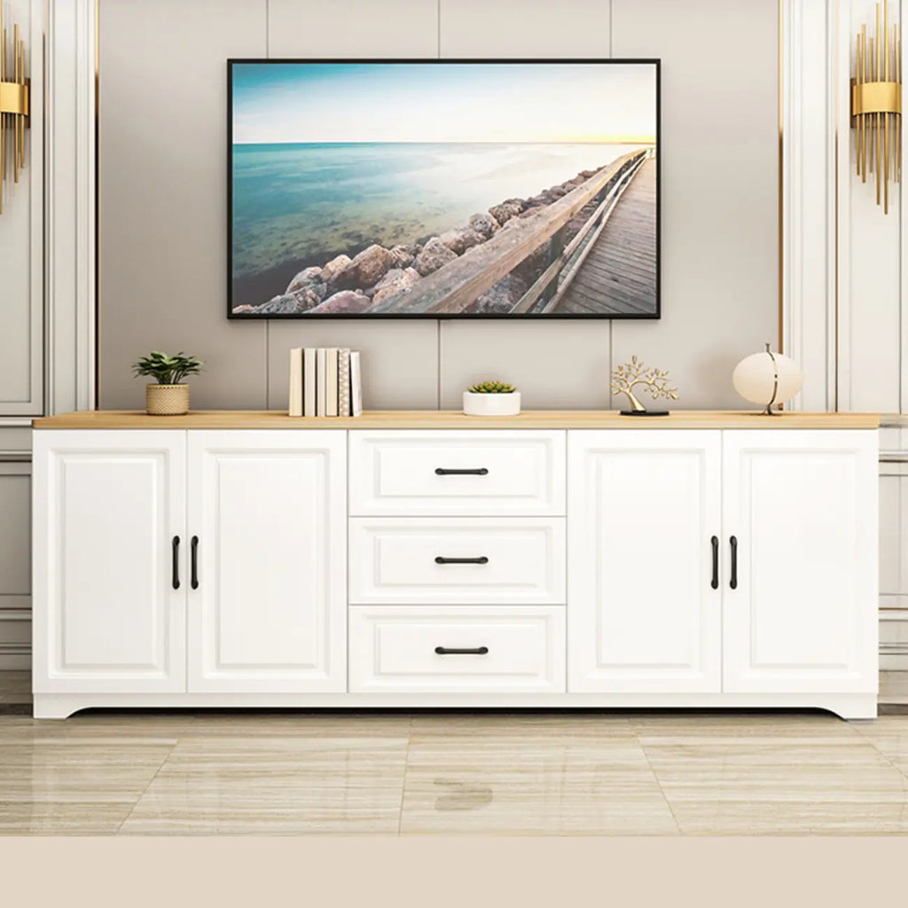Modern Rectangular White 3-Drawer Wooden TV Stand