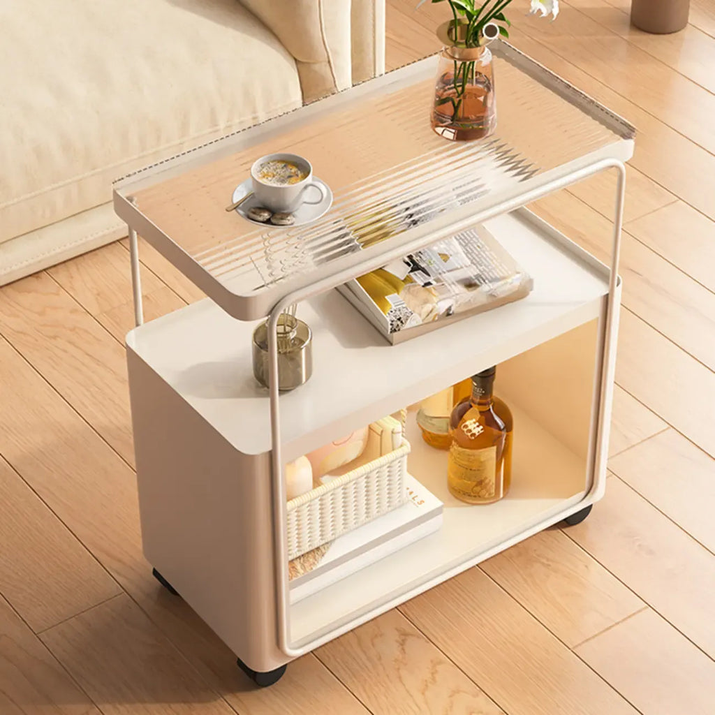 3-Tier Modern Acrylic Wheeled Storage Side Table Off-White