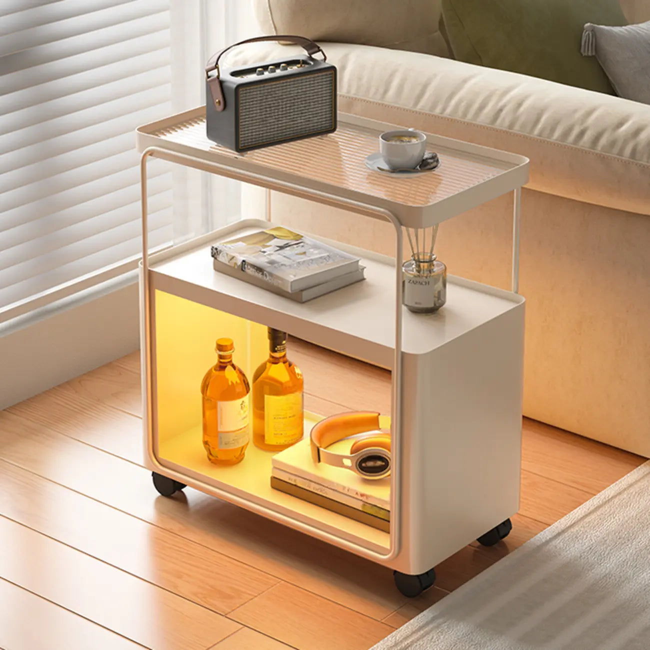 3-Tier Modern Acrylic Wheeled Storage Side Table Off-White