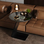 Black C-shaped Round Marble Top Living Room Side Table