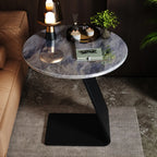 Black C-shaped Round Marble Top Living Room Side Table