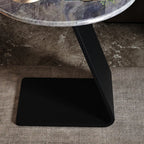 Black C-shaped Round Marble Top Living Room Side Table