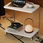 2-tier Rectangular C-shaped Wood Side Table with Wheels
