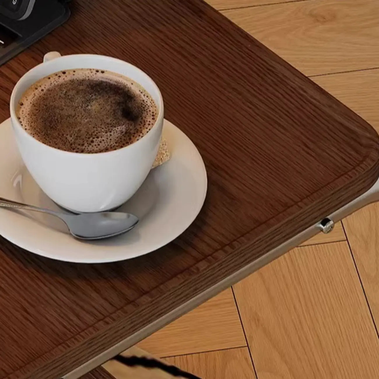 2-tier Rectangular C-shaped Wood Side Table with Wheels