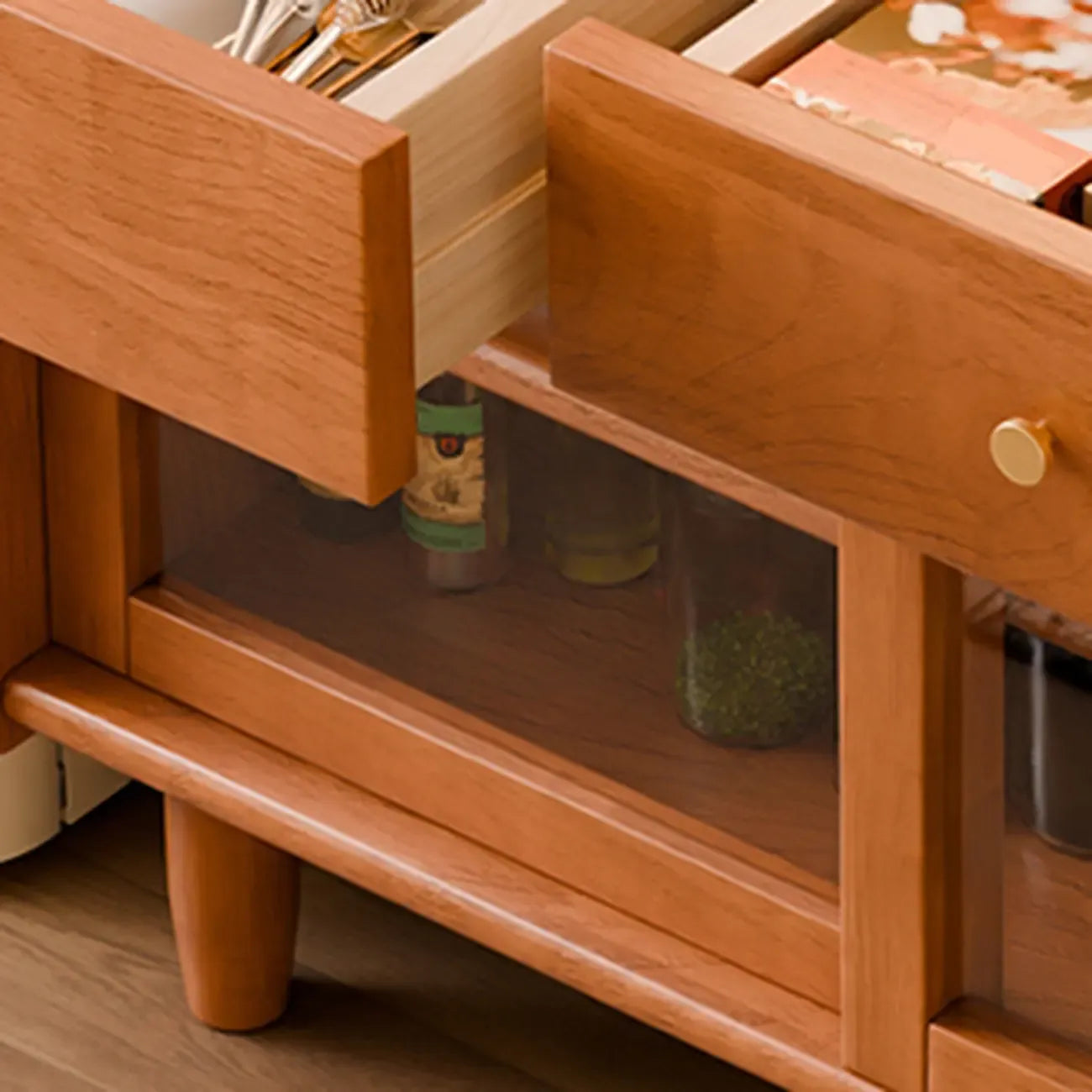 Lighting Cherry Wood 2-Drawer Open Storage Sideboard