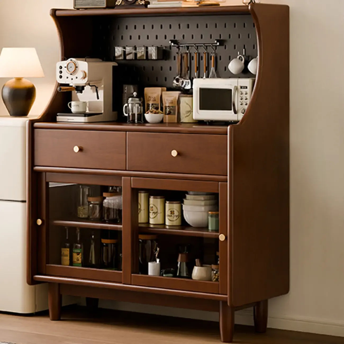 Lighting Cherry Wood 2-Drawer Open Storage Sideboard