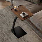 Living Room Brown Wood Top Metal C Shaped Side Table
