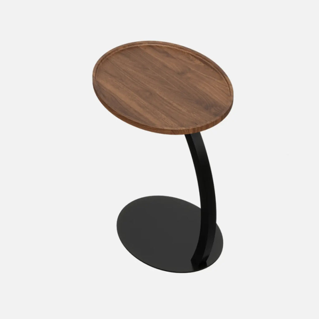 Living Room Brown Wood Top Metal C Shaped Side Table