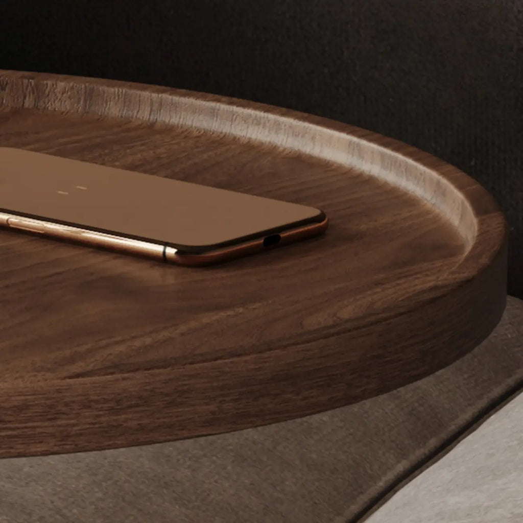 Living Room Brown Wood Top Metal C Shaped Side Table