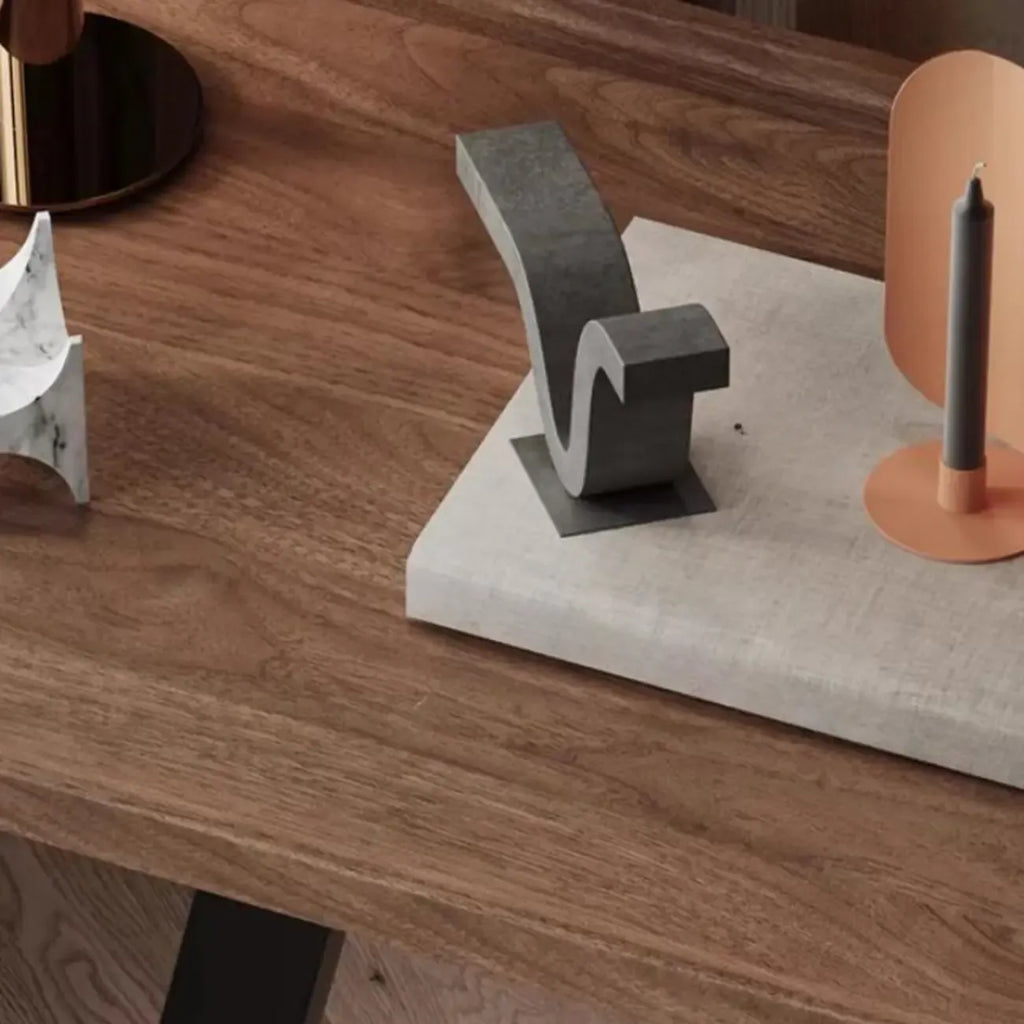 Living Room Brown Wood Top Metal C Shaped Side Table