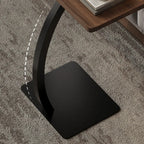 Living Room Brown Wood Top Metal C Shaped Side Table