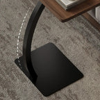 Living Room Brown Wood Top Metal C Shaped Side Table