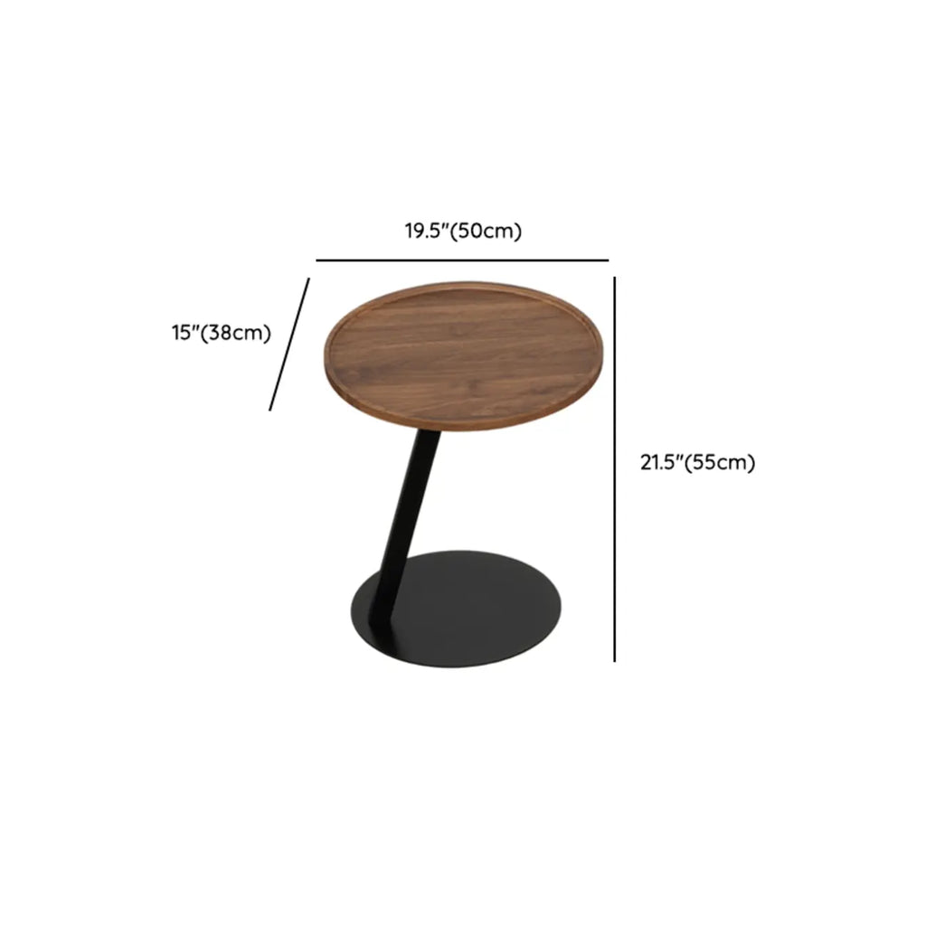 Living Room Brown Wood Top Metal C Shaped Side Table