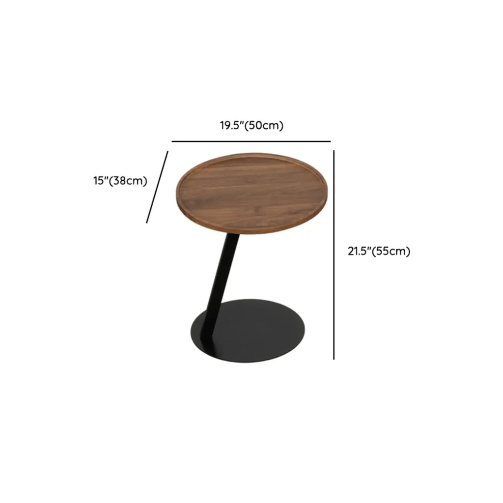 Living Room Brown Wood Top Metal C Shaped Side Table