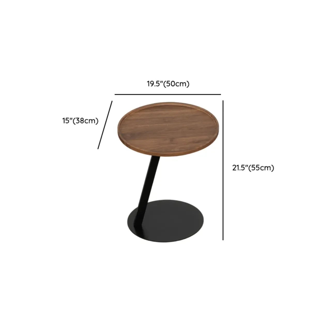 Living Room Brown Wood Top Metal C Shaped Side Table