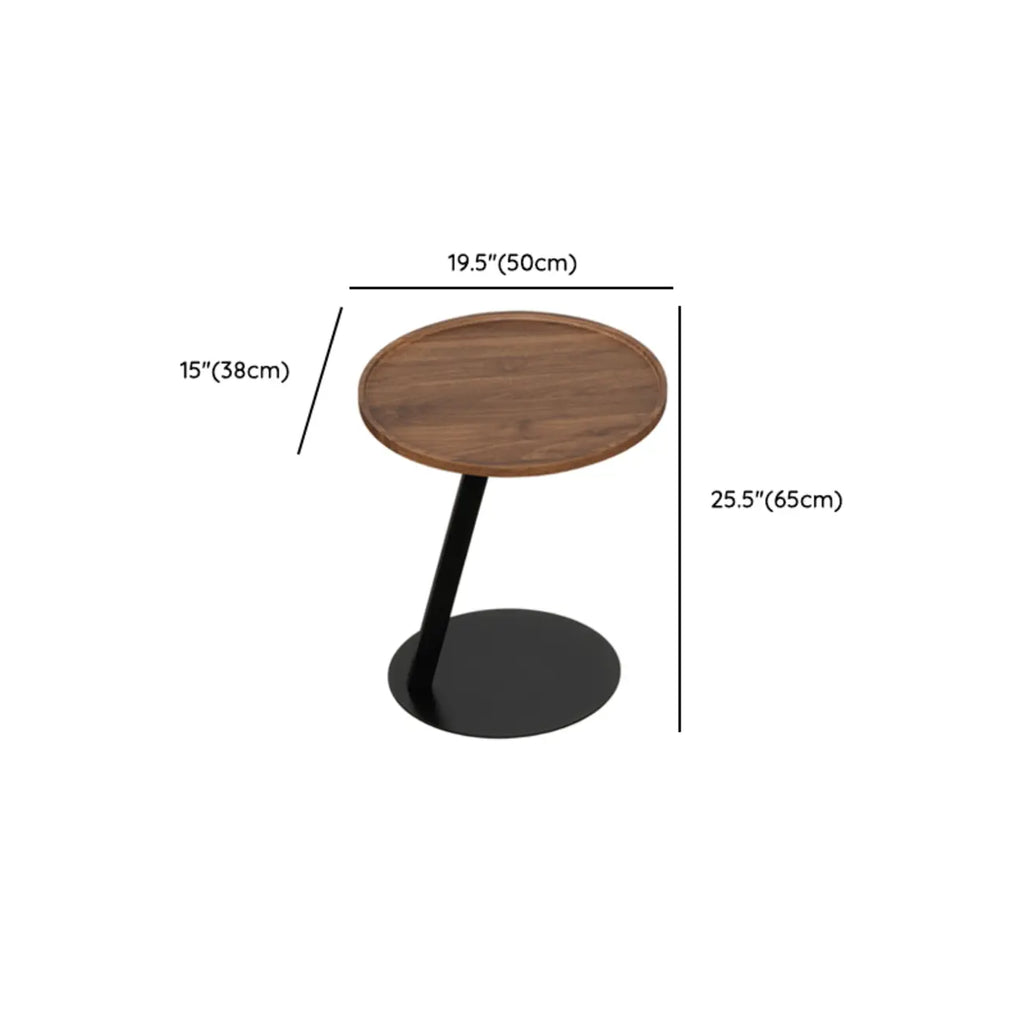 Living Room Brown Wood Top Metal C Shaped Side Table