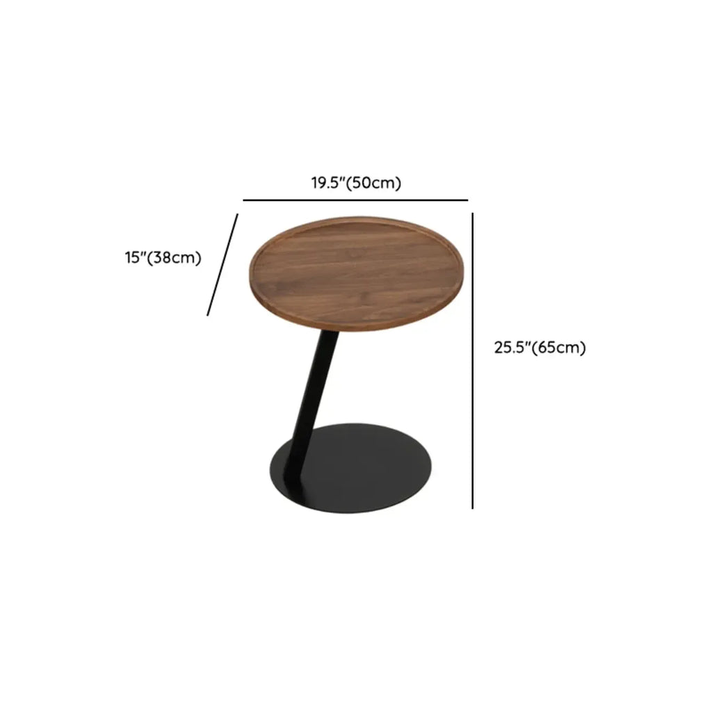 Living Room Brown Wood Top Metal C Shaped Side Table