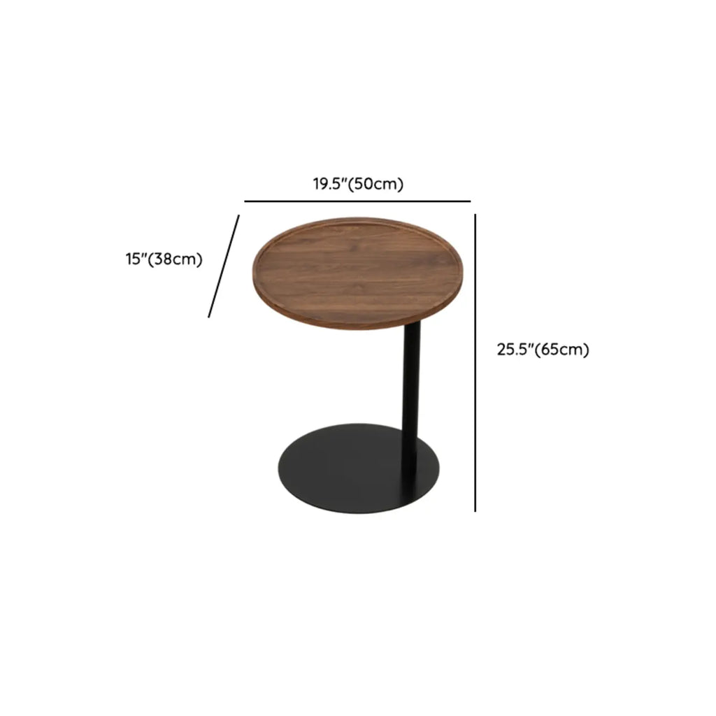 Living Room Brown Wood Top Metal C Shaped Side Table