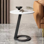 White Modern Stone Metal C Shaped Round Side Table