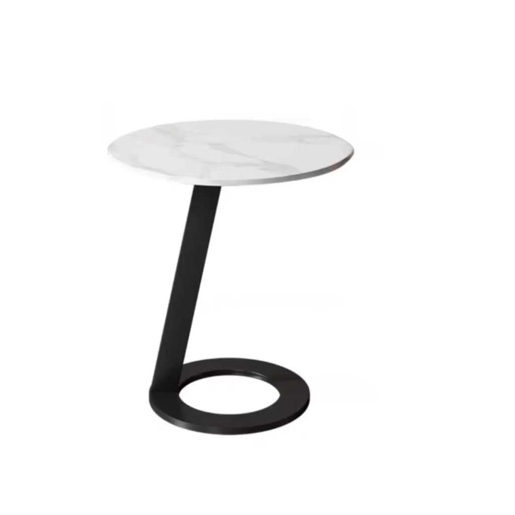 White Modern Stone Metal C Shaped Round Side Table