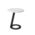 White Modern Stone Metal C Shaped Round Side Table