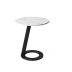 White Modern Stone Metal C Shaped Round Side Table
