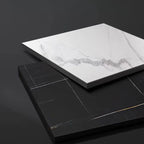 White Modern Stone Metal C Shaped Round Side Table