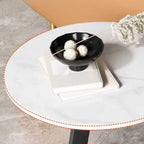 White Modern Stone Metal C Shaped Round Side Table