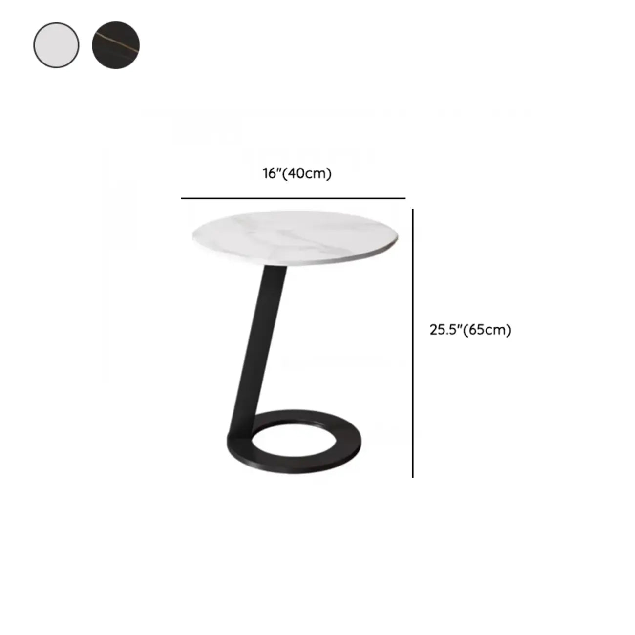 White Modern Stone Metal C Shaped Round Side Table