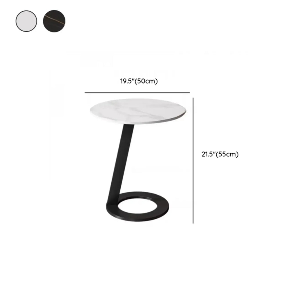 White Modern Stone Metal C Shaped Round Side Table
