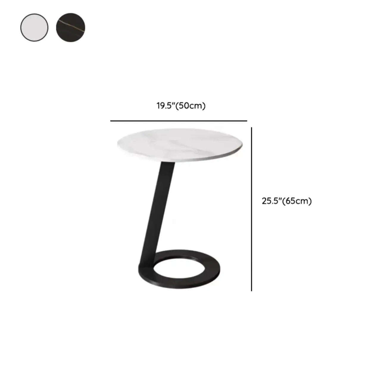 White Modern Stone Metal C Shaped Round Side Table