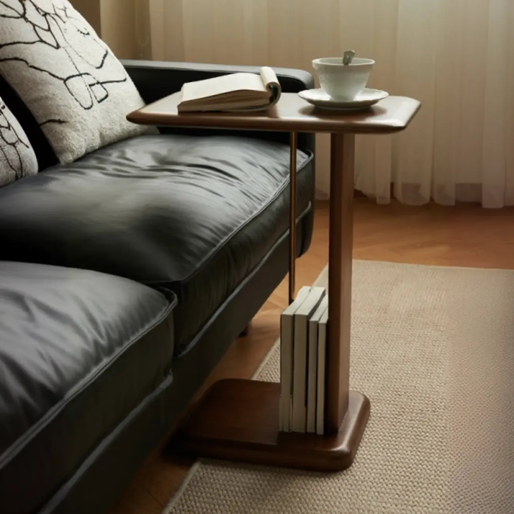 Minimalist Wood Narrow C Side Tables with Book Holder
