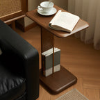 Minimalist Wood Narrow C Side Tables with Book Holder