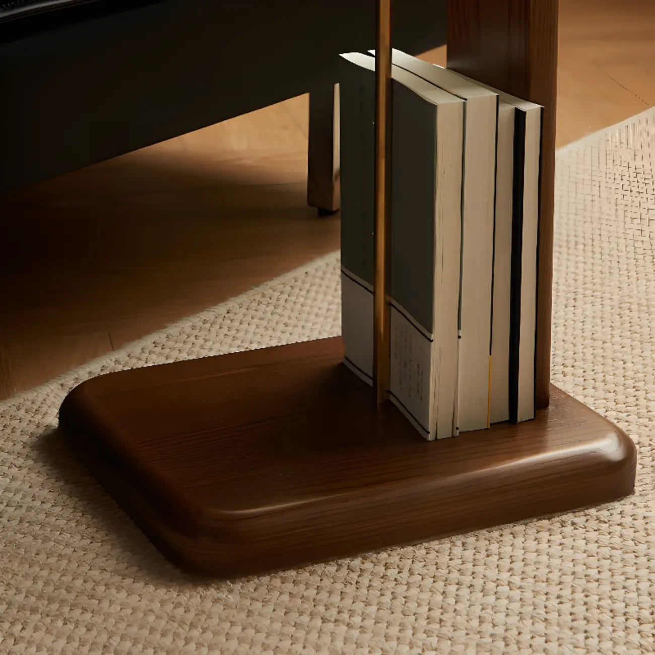 Minimalist Wood Narrow C Side Tables with Book Holder