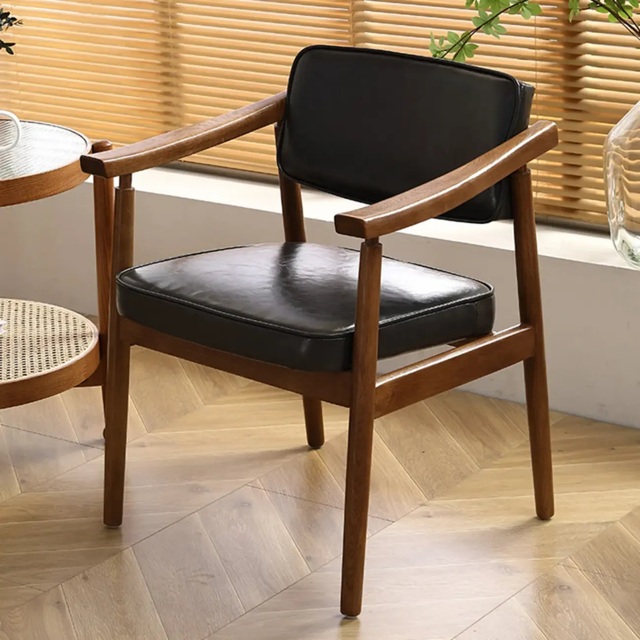 Modern Wooden Calfskin Upholstered Office Chair