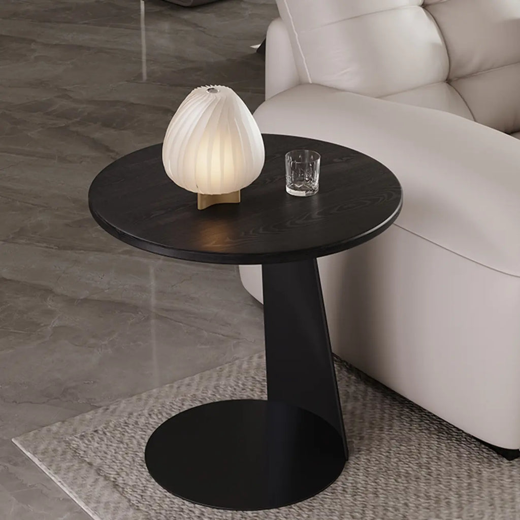 Black Minimalist Round Wood Steel C Shaped Side Table