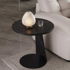 Black Minimalist Round Wood Steel C Shaped Side Table